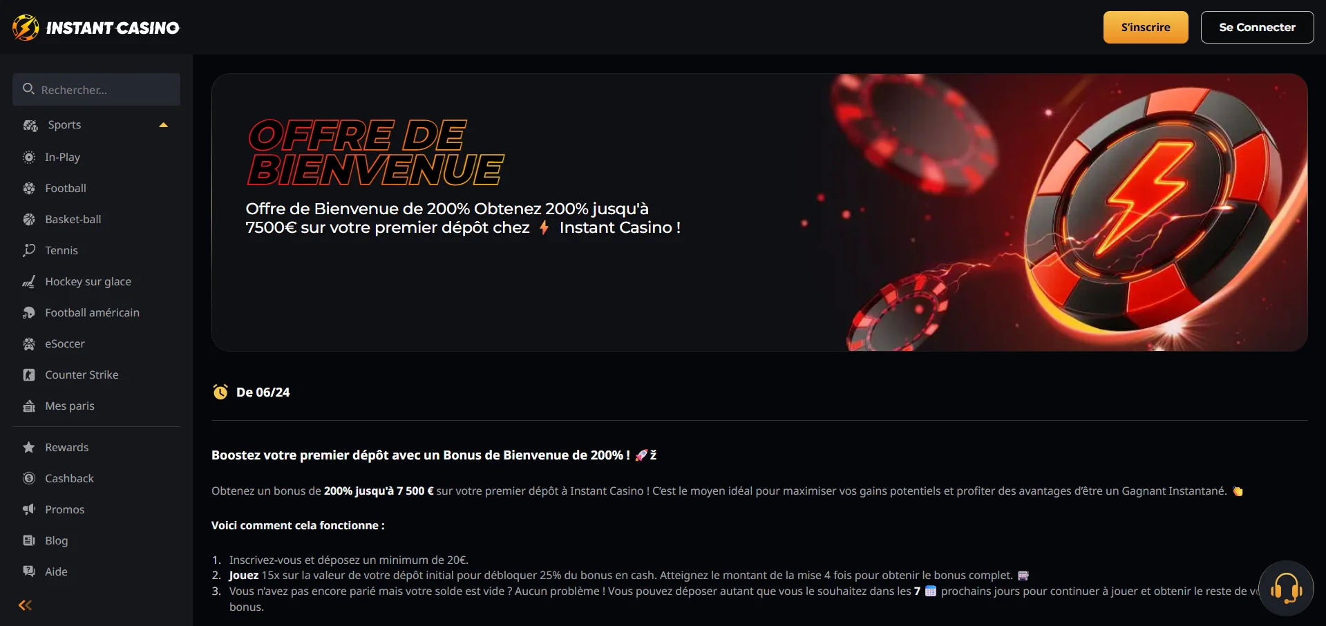 Instant Casino casino bonus de bienvenue